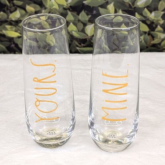 Rae Dunn MINE and YOURS Stemless Champagne Flutes - Set of 2 - Picture 1 of 8